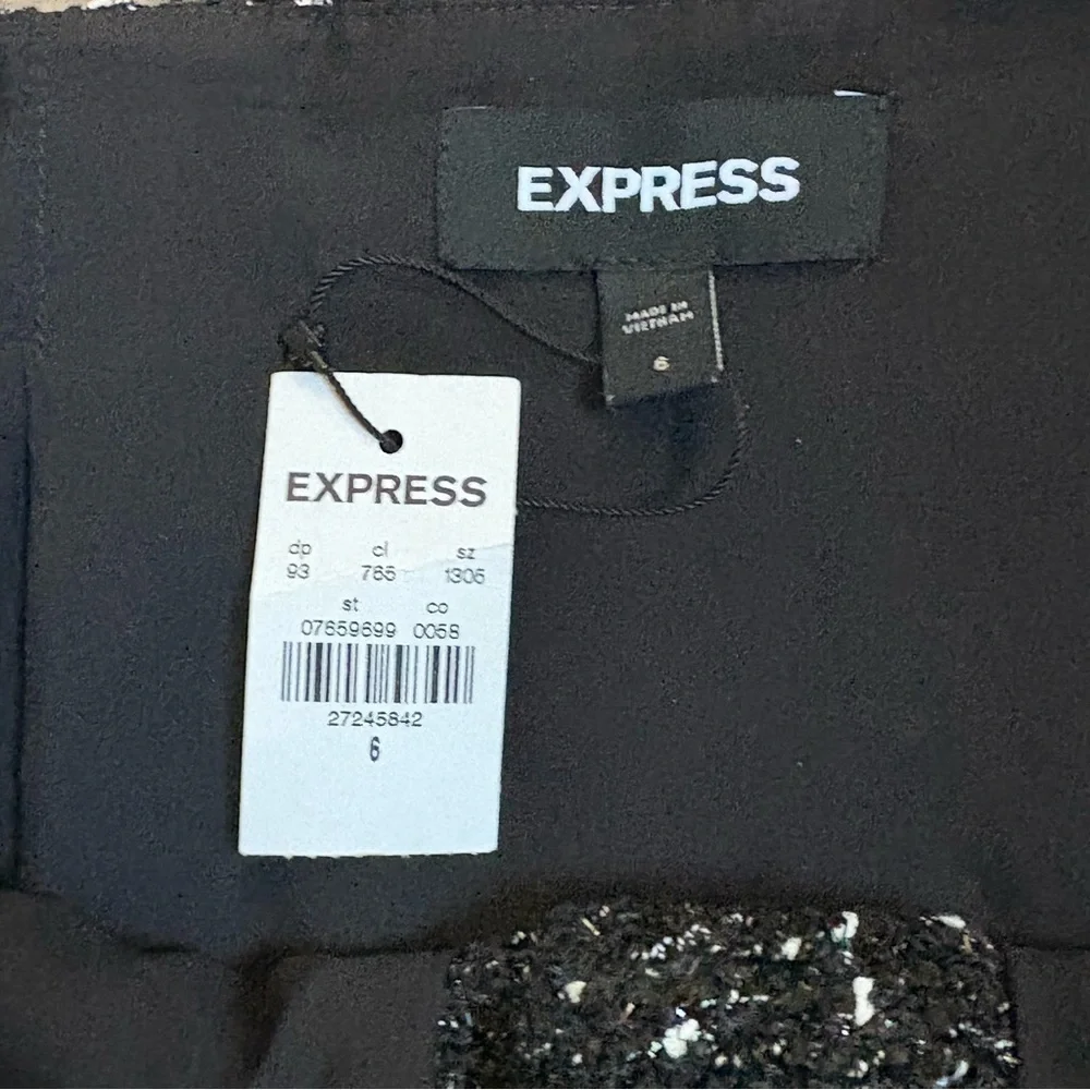 NWT Express Black Tweed Mini Skirt with Rhinestone Buttons Size 6